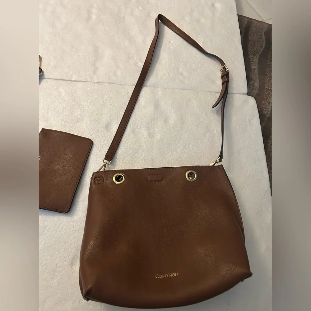 Calvin Klein brown tote purse double strap shoulder bag or crossbody wristlet
